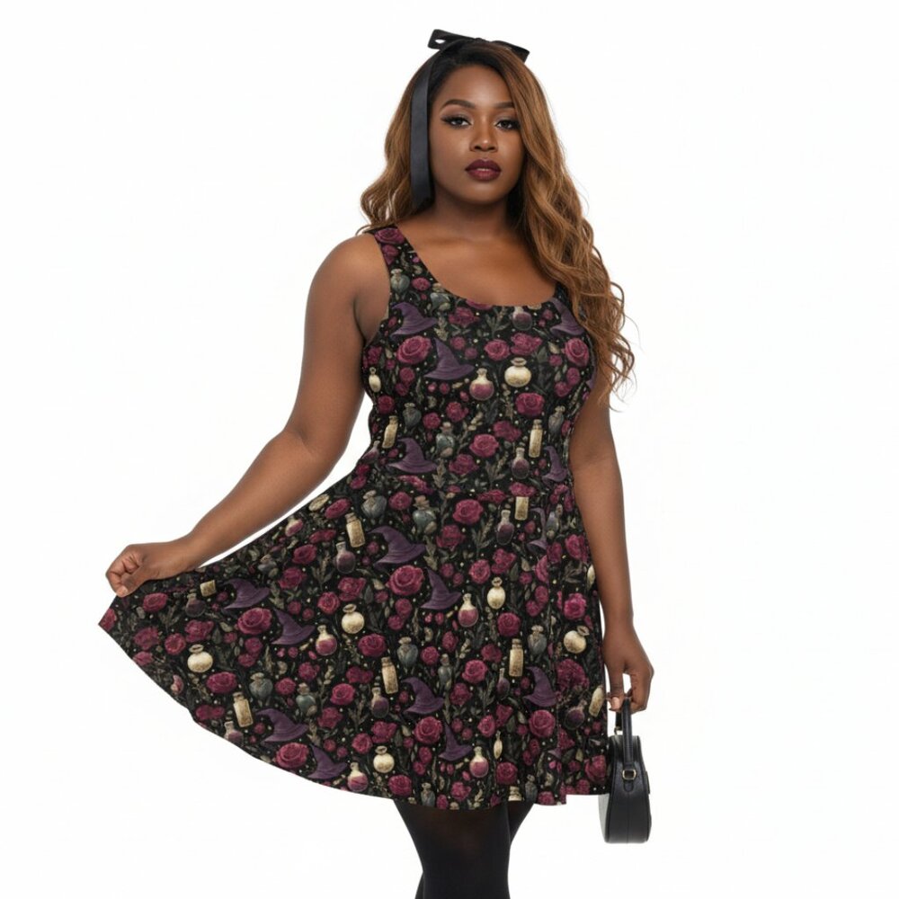 Gothic Witchy Whimsigoth Rose Fit & Flare Dress - Picture 7 of 14